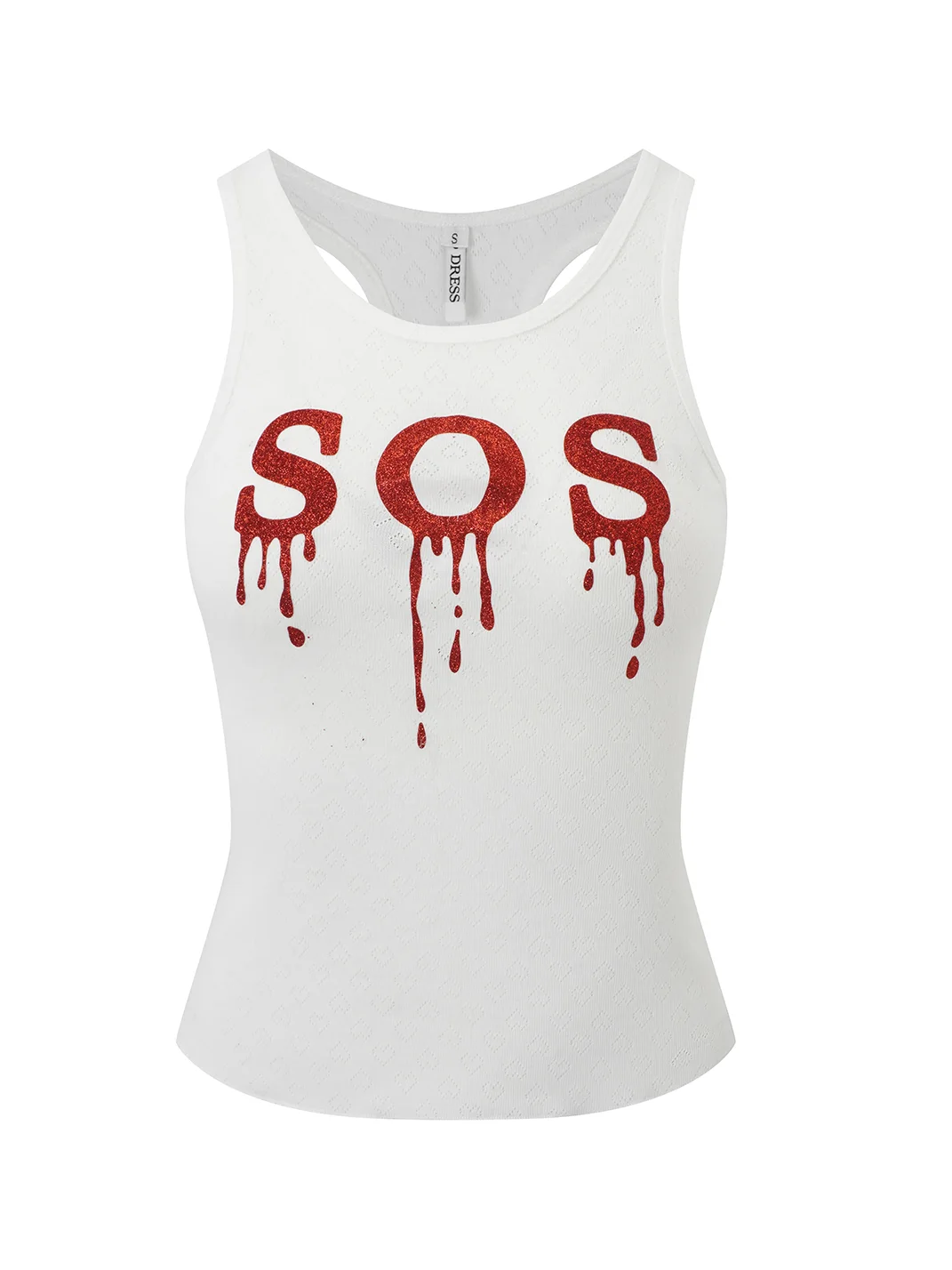Nodress | SOS Glitter Letter-Print White Tank Top