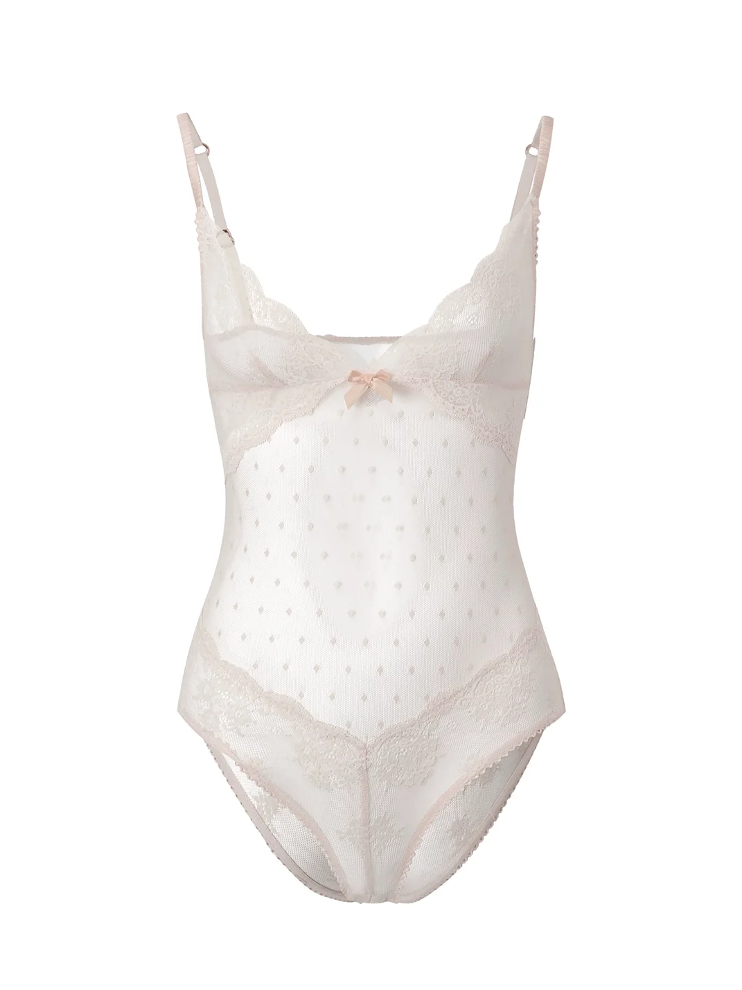 Nodress | Vintage Pink Lace Polka-Dot Mesh Bodysuit