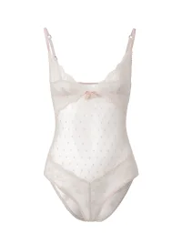 Nodress | Vintage Pink Lace Polka-Dot Mesh Bodysuit