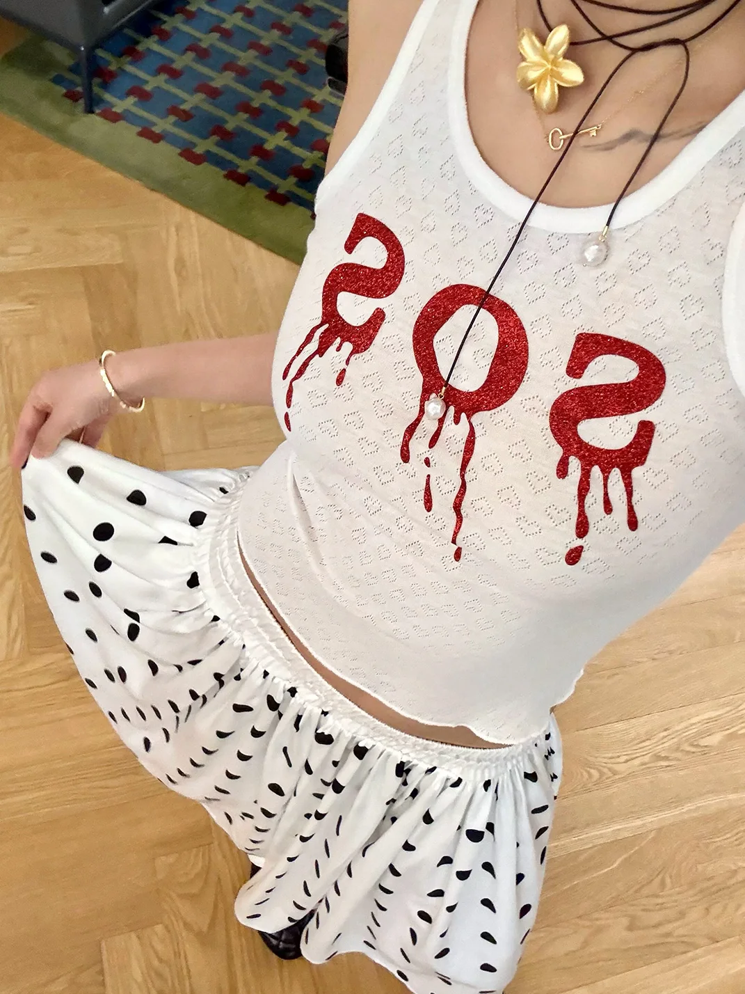 Nodress | SOS Glitter Letter-Print White Tank Top