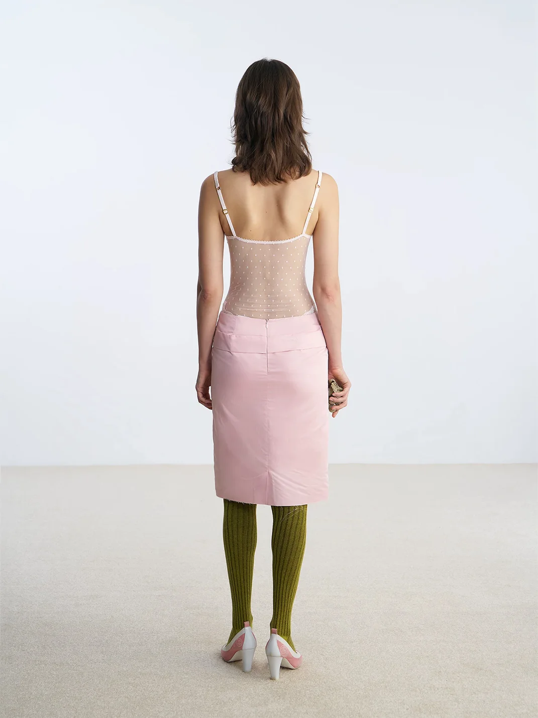 Nodress | Vintage Pink Lace Polka-Dot Mesh Bodysuit