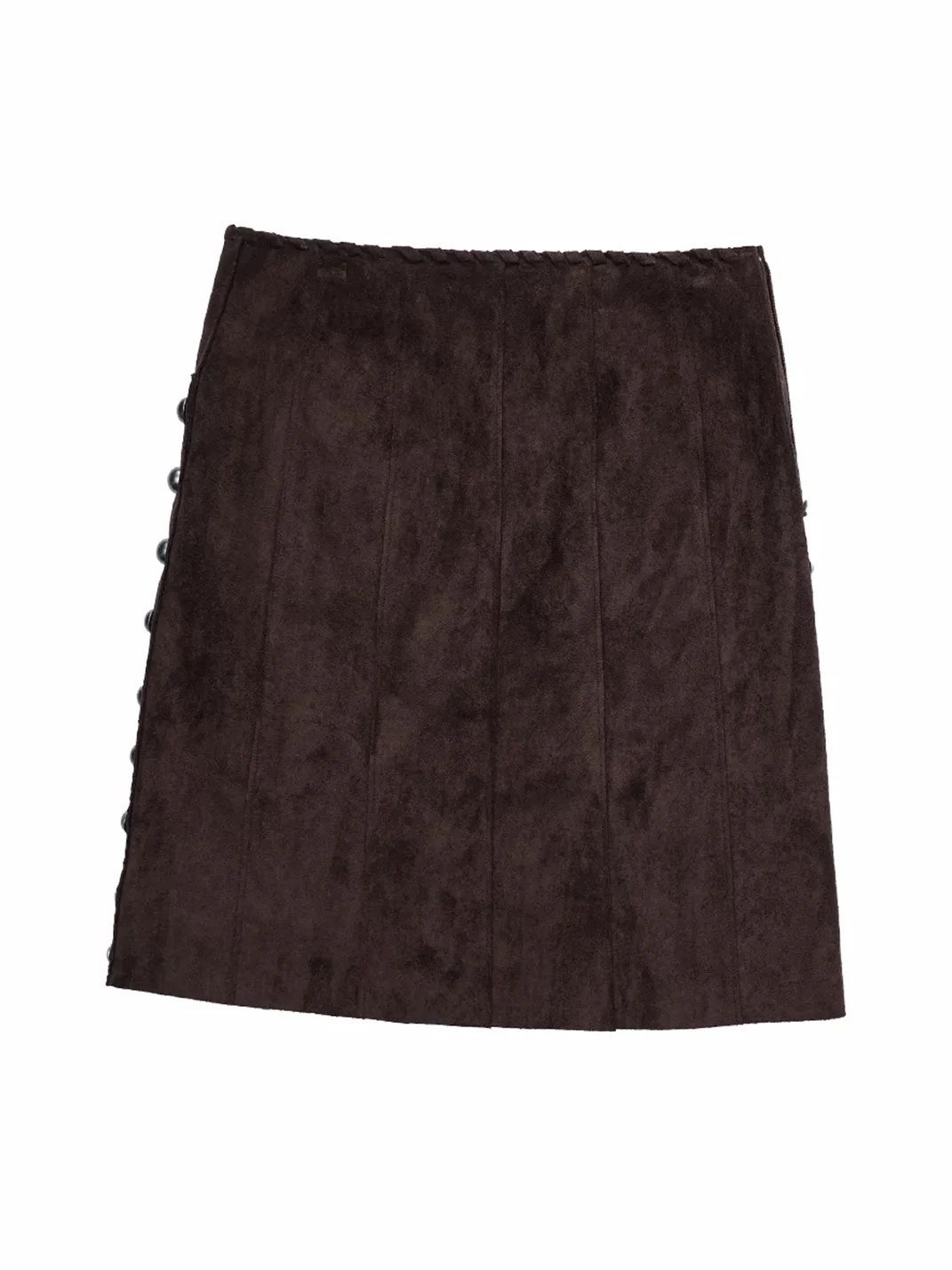 1JINN STUDIO | Vintage Suede Rivet High-Waisted A-Line Midi Skirt