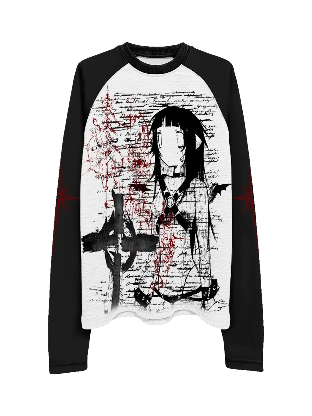 SHIBU | Unisex Gothic Punk Raglan Long-Sleeve Graphic T-Shirt