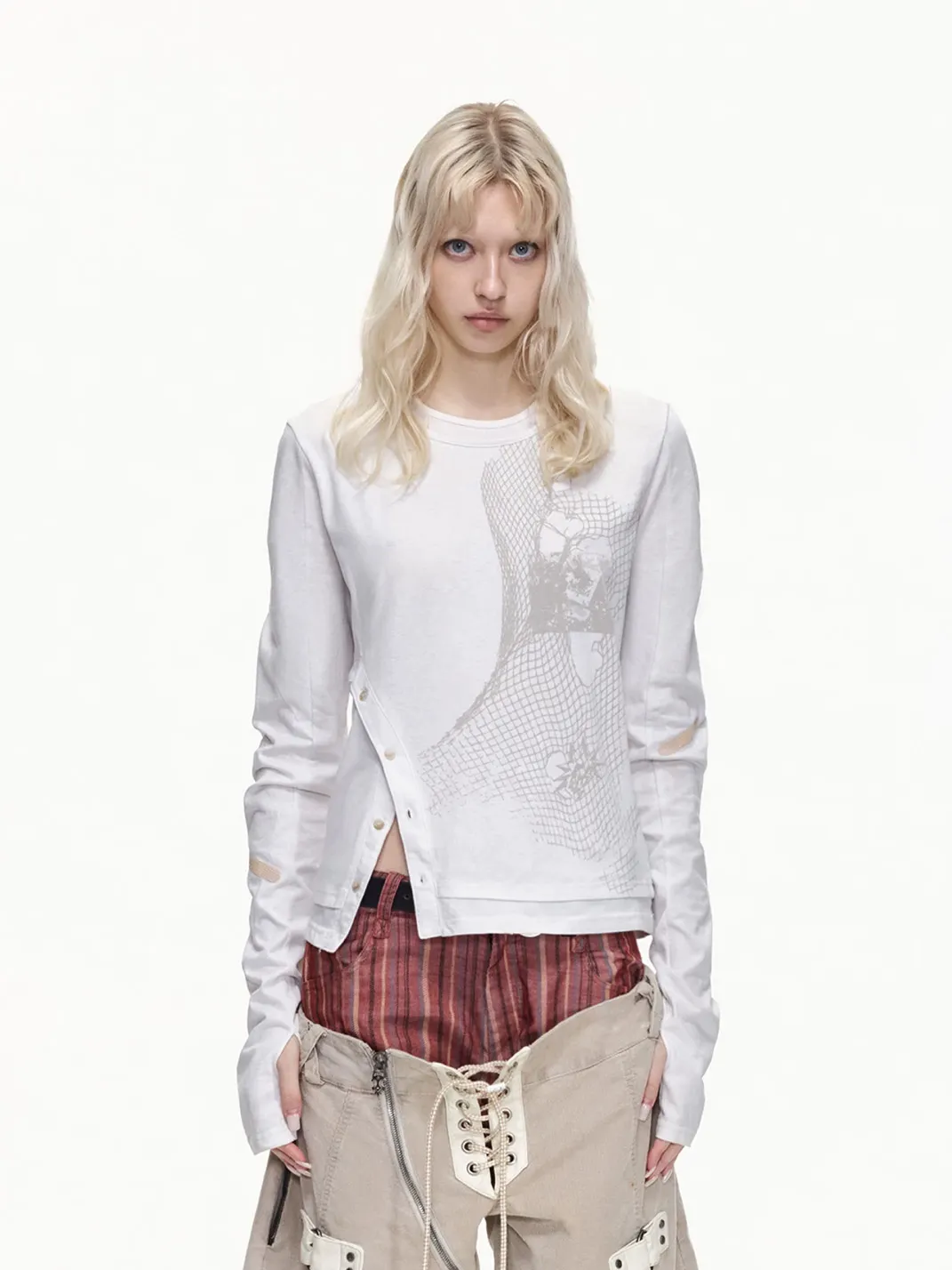 EMOBROTHER | Skeletal Texture Faux-Layer Long-Sleeve T-Shirt