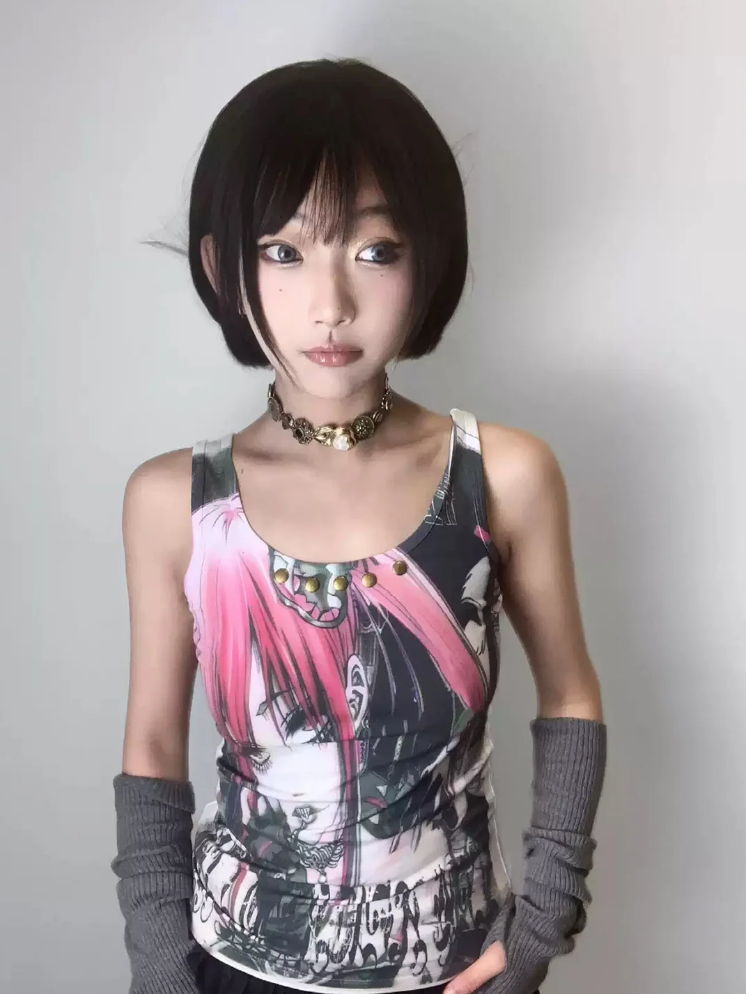 WEBBAR | Punk 2D Girl U-Neck Sleeveless Vest