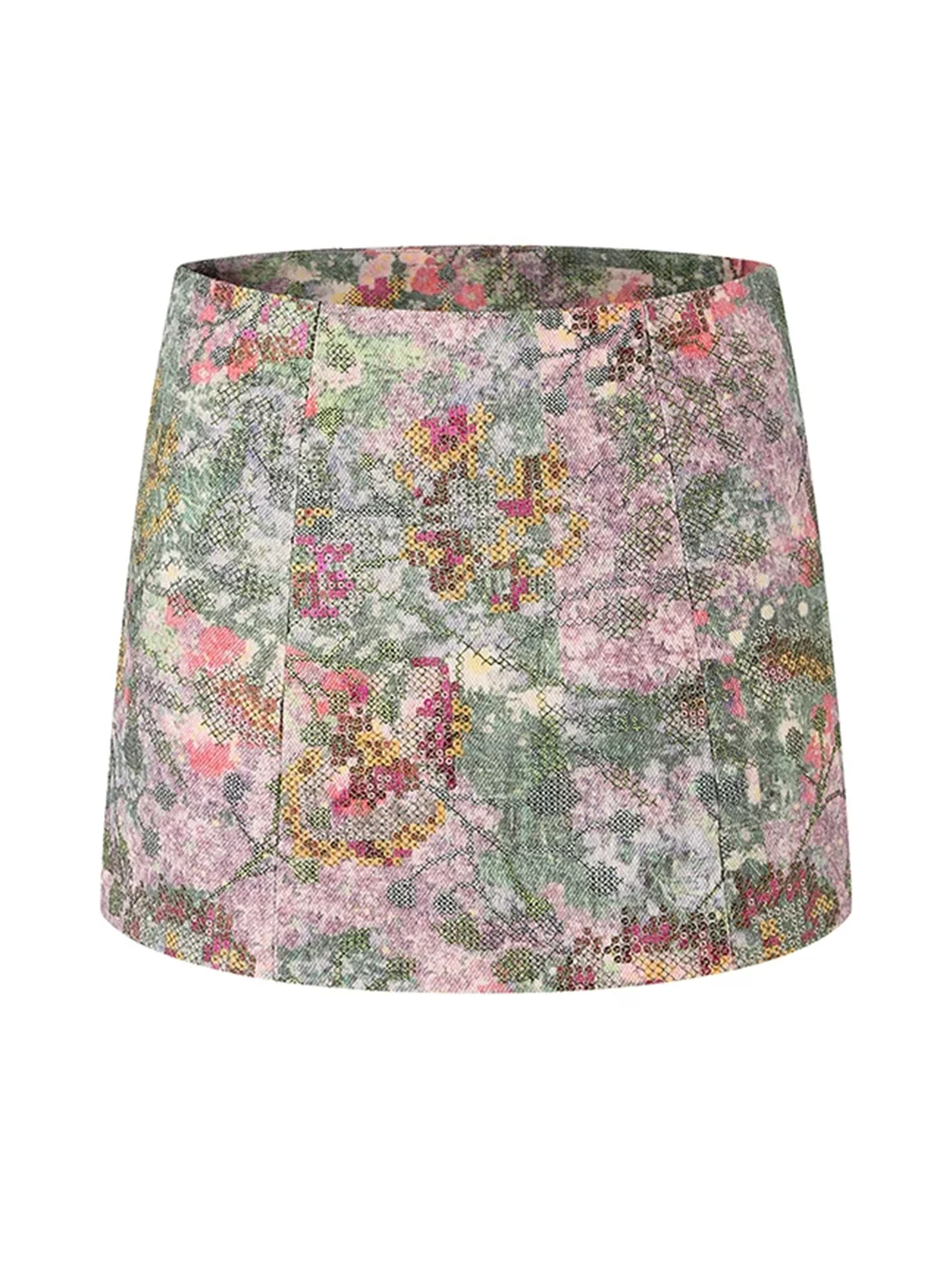 Oofy Molee | Floral Sequin Embroidered Low-Rise Mini Skirt
