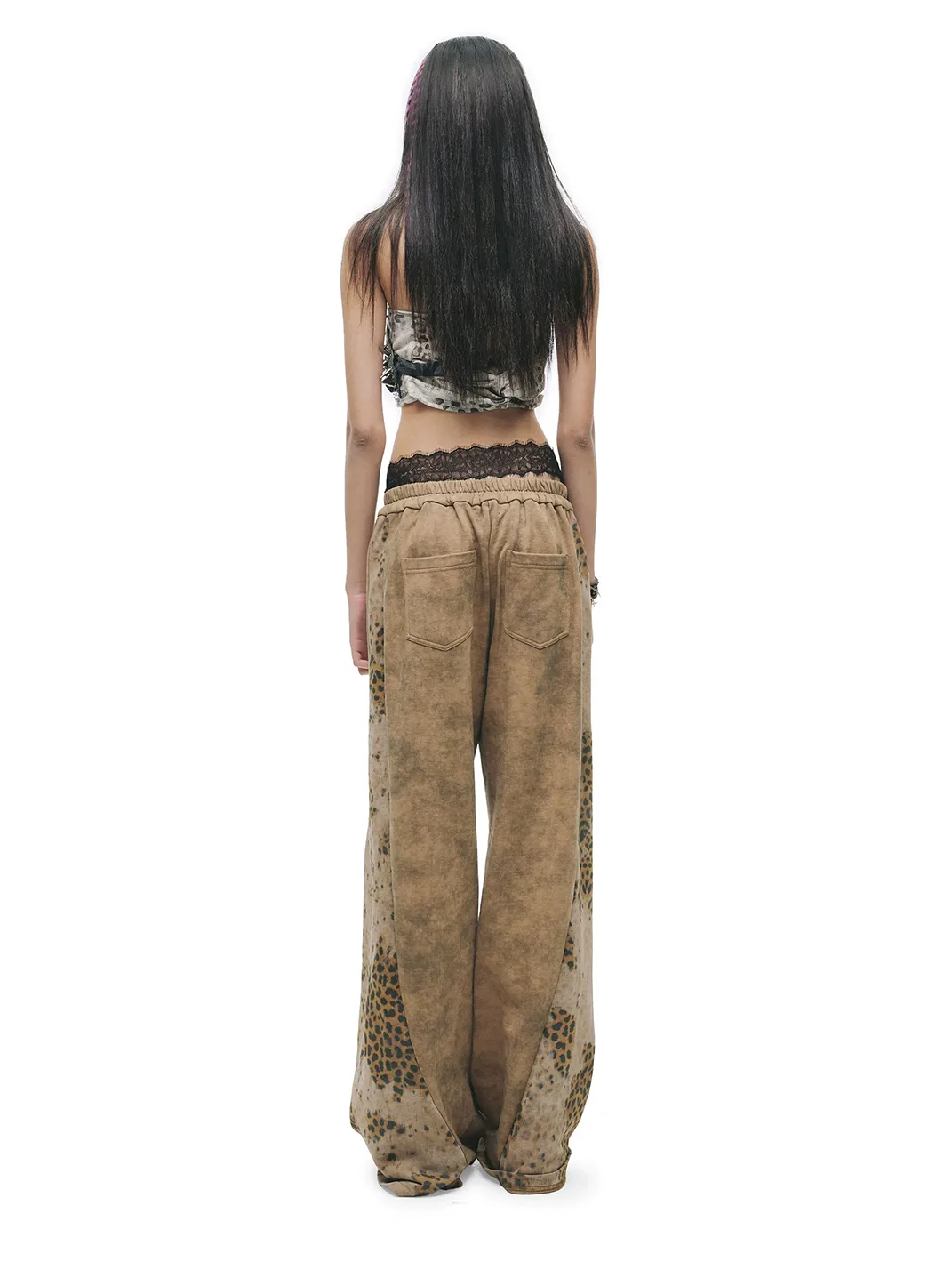 24ans online | Pink Brown Leopard Panel Sweatpants