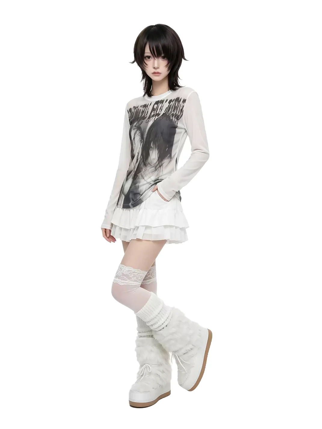 WEBBAR | Goth Emo Graphic Print 100% Cotton Long Sleeve T-Shirt