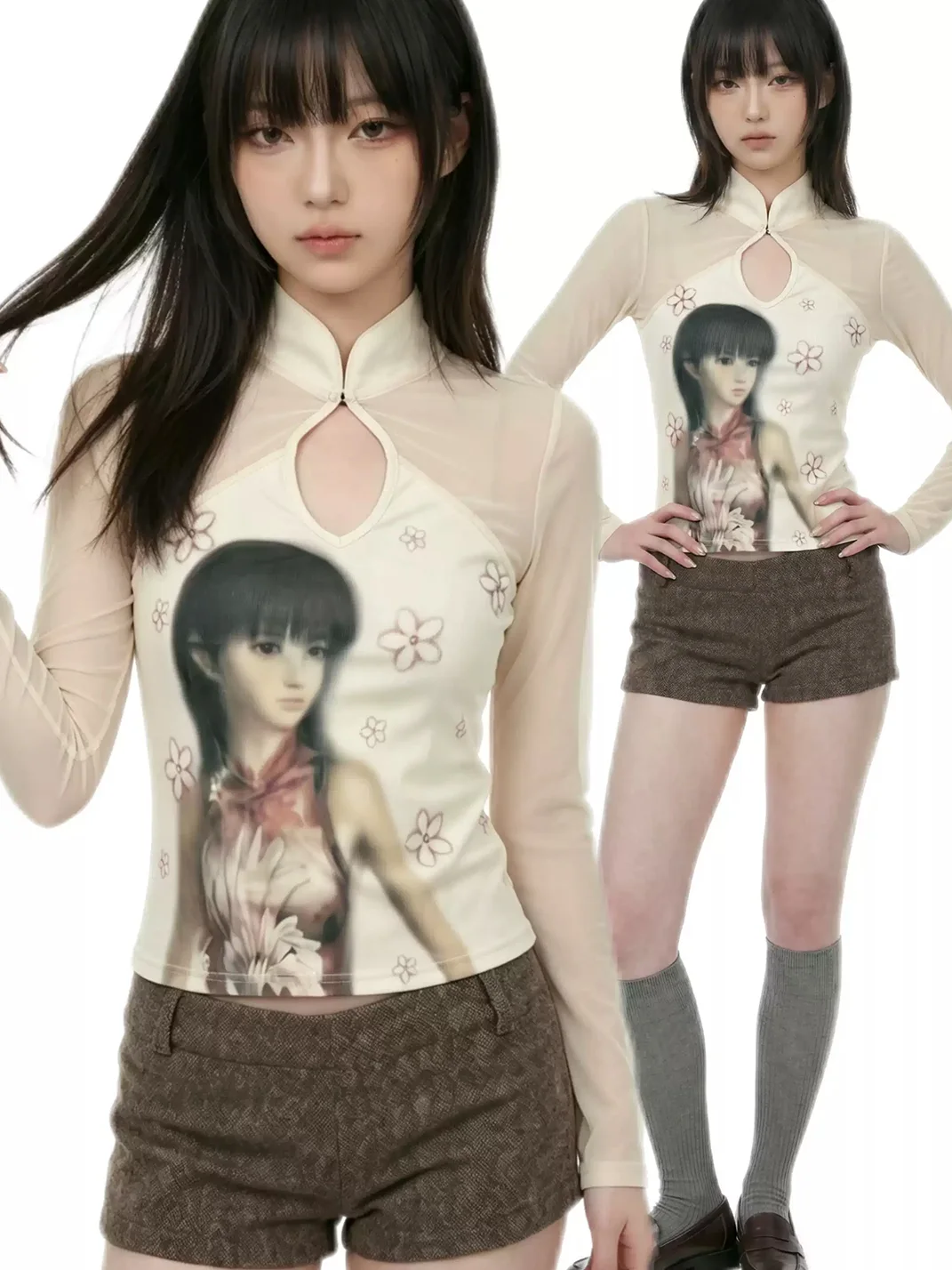 WEBBAR | Off-White Cherry Blossom Print Long Sleeve T-Shirt