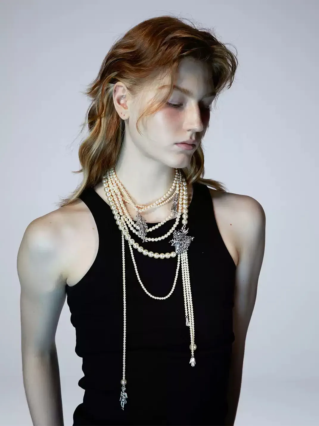 TRINITE | Distressed Silver-Tone Layered Pearl Necklace