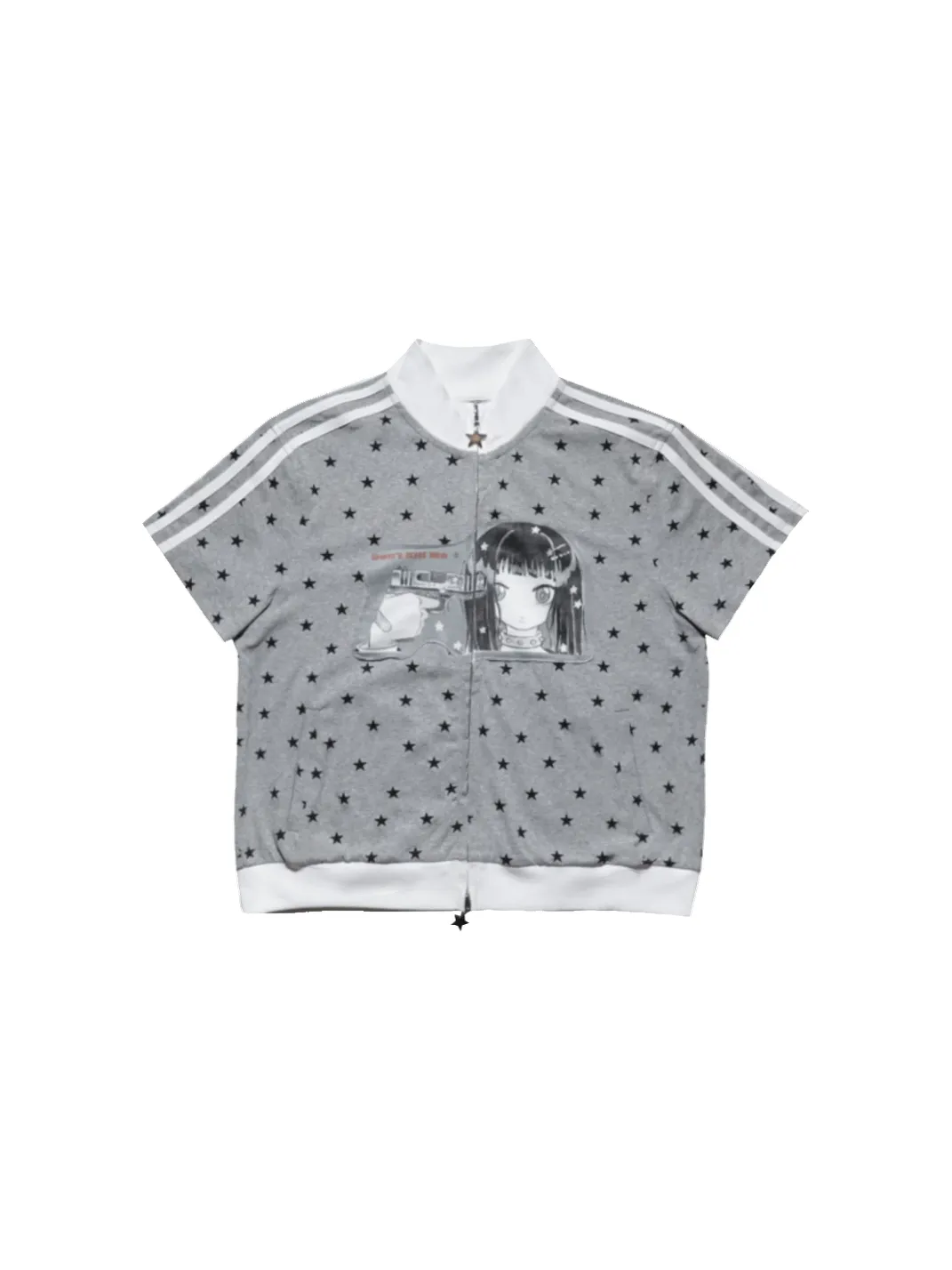 Hashtag DDD | Gray Star Print Short-Sleeve Zip-Up Jacket