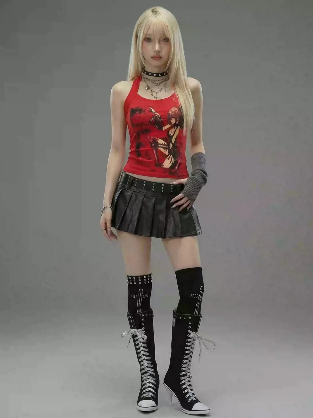 WEBBAR | Y2K Artist Design Rare Red Heavy-Duty Halter Tank Top