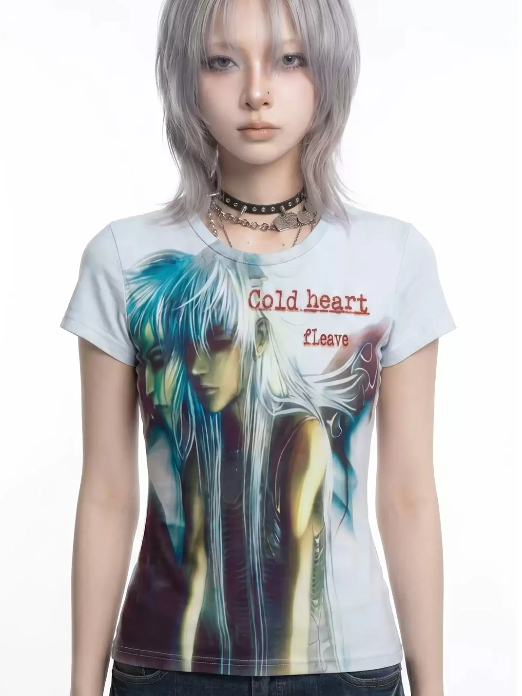 WEBBAR | Light Blue Y2K Anime Graphic Short Sleeve T-Shirt
