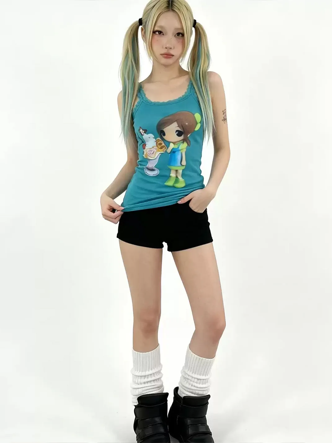 WEBBAR | Summer Lace Tank Top With Sundae Pattern