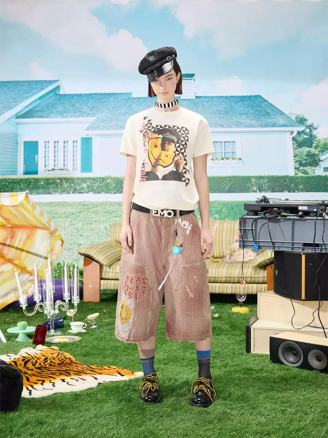EMOBROTHER | Distressed Striped Patchwork Shorts