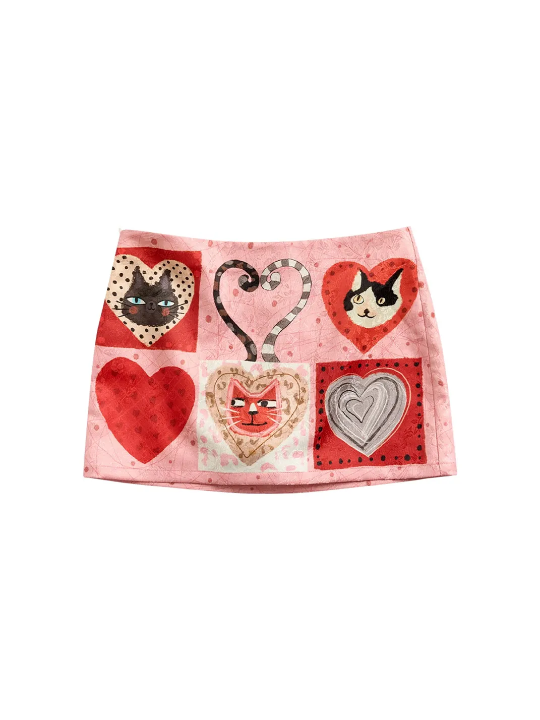 Outthe Blue | Cat and Heart Jacquard Straight Mini Skort