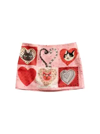 Outthe Blue | Cat and Heart Jacquard Straight Mini Skort