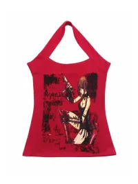 WEBBAR | Y2K Artist Design Rare Red Heavy-Duty Halter Tank Top