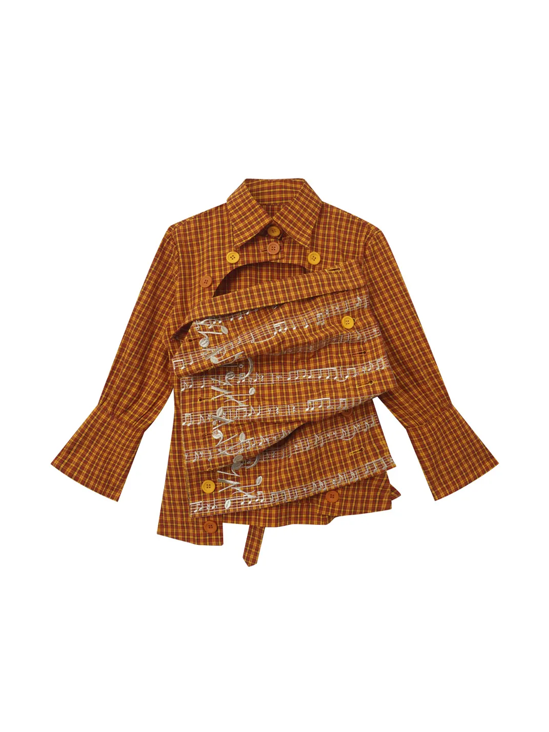 Fruitanari | Unisex Orange Yellow Plaid Musical Note Shirt