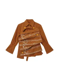Fruitanari | Unisex Orange Yellow Plaid Musical Note Shirt