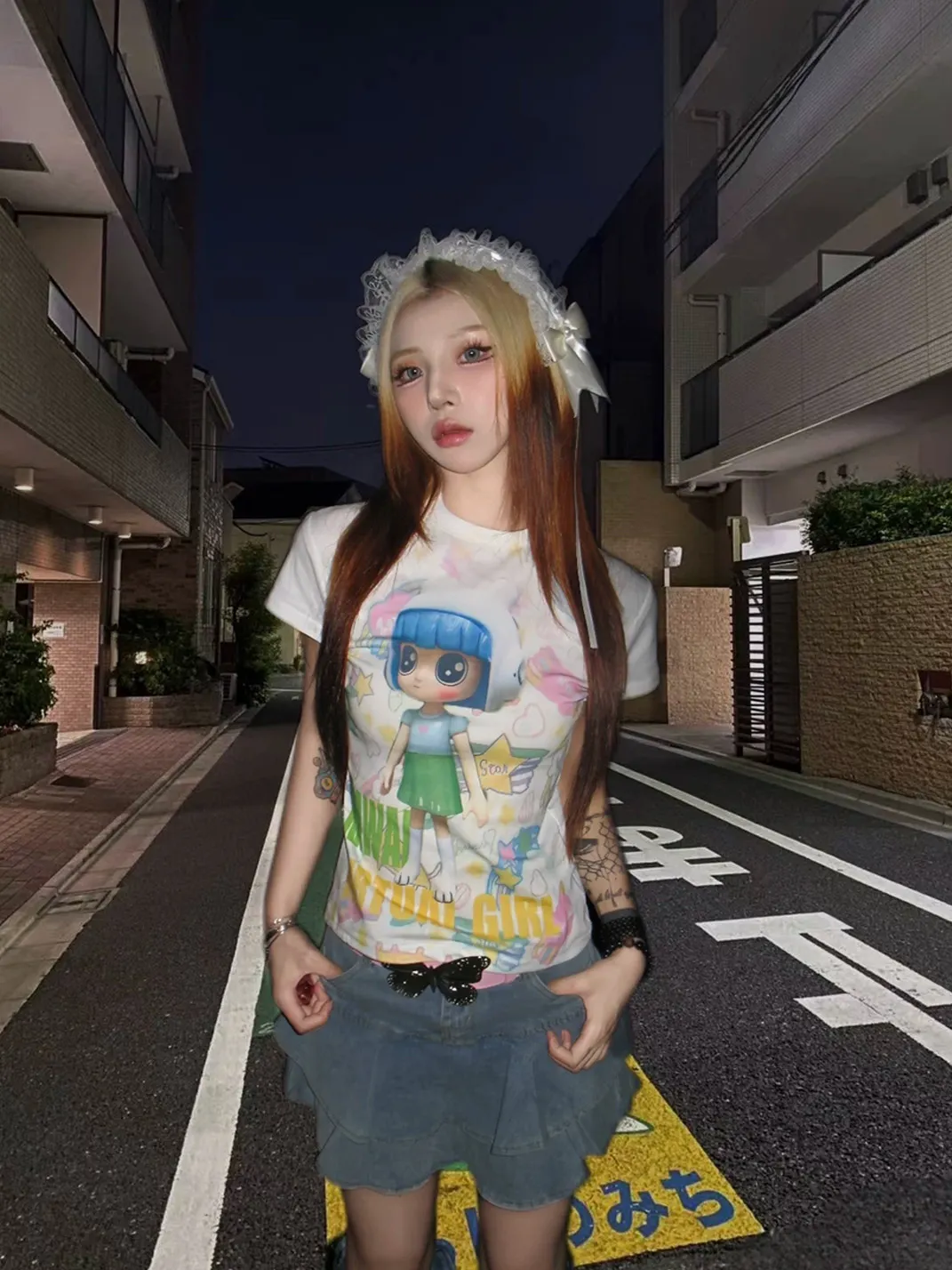 WEBBAR | 3D Kawaii Doll White Shoulder T-Shirt