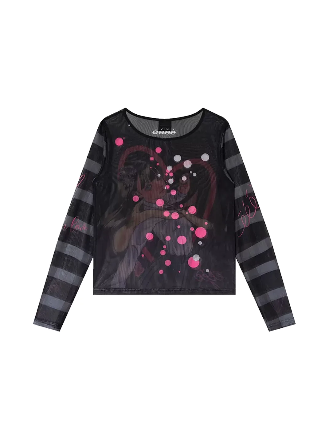 EeeeArtmonster | PEGACON Girl Print Sheer Mesh Long Sleeve Top