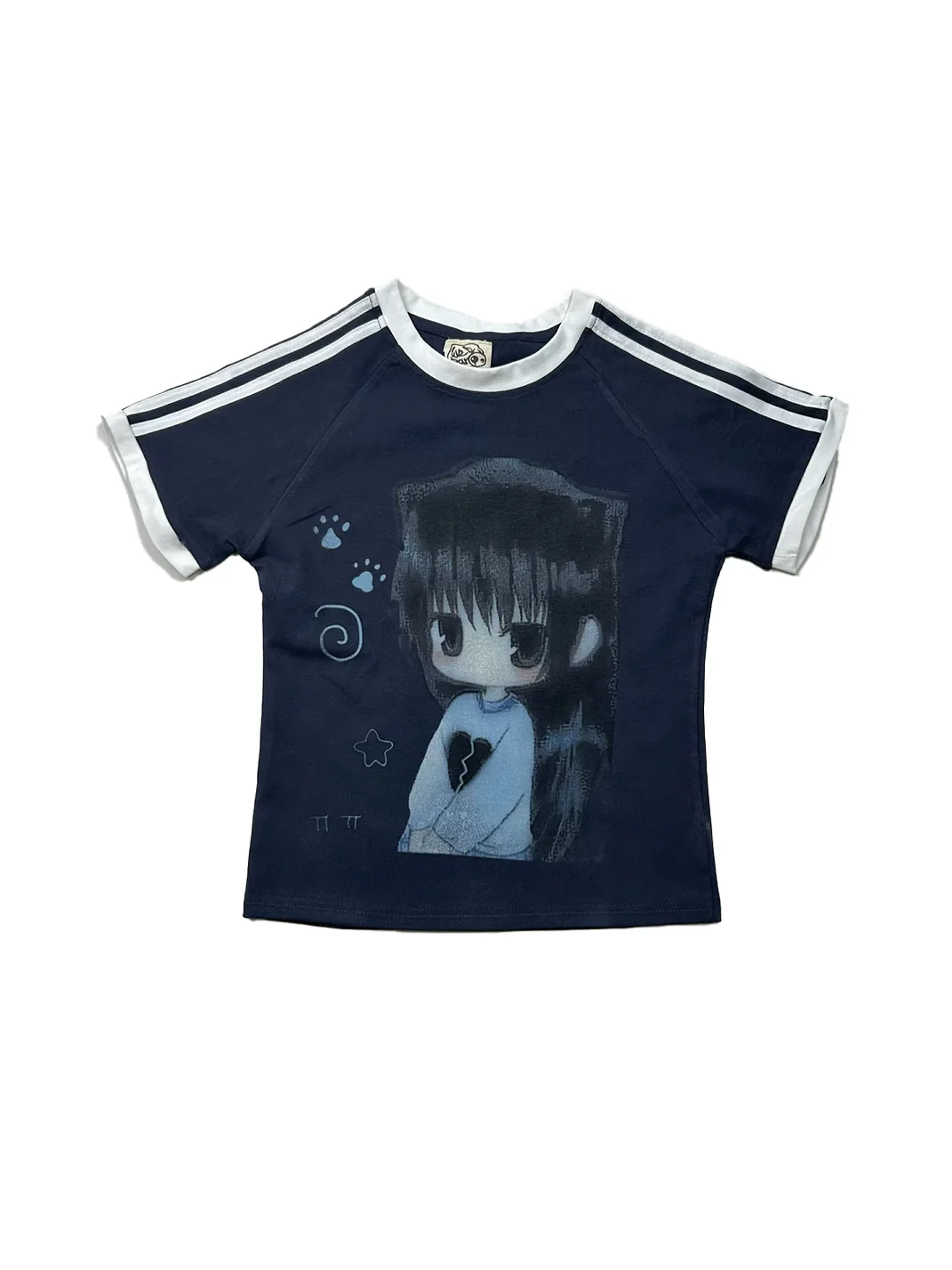 WEBBAR | Blue Short Sleeve T-Shirt With Anime Pattern