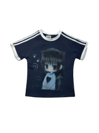 WEBBAR | Blue Short Sleeve T-Shirt With Anime Pattern