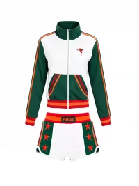 HuDieGongZhu | Color-Blocked Embroidered Rhinestone Track Jacket and Shorts Set