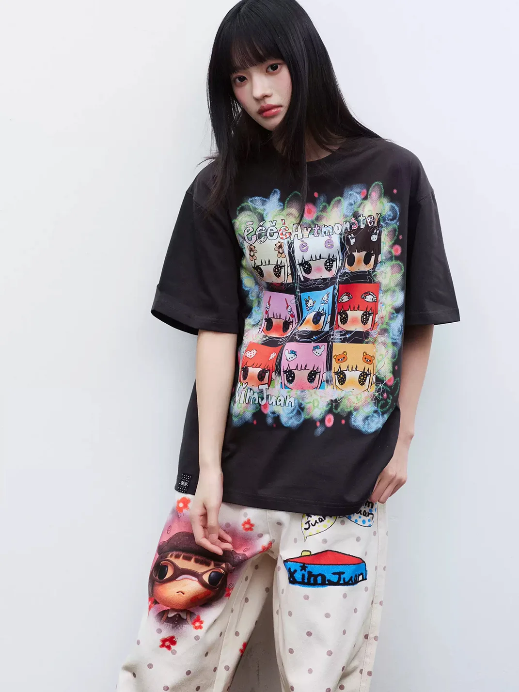 EeeeArtmonster | Nine-Panel Cartoon Print T-Shirt