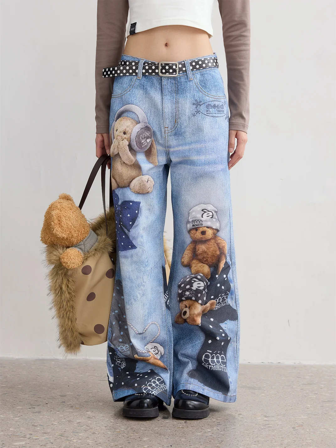 EeeeArtmonster | Teddy Bear Print Straight Jeans