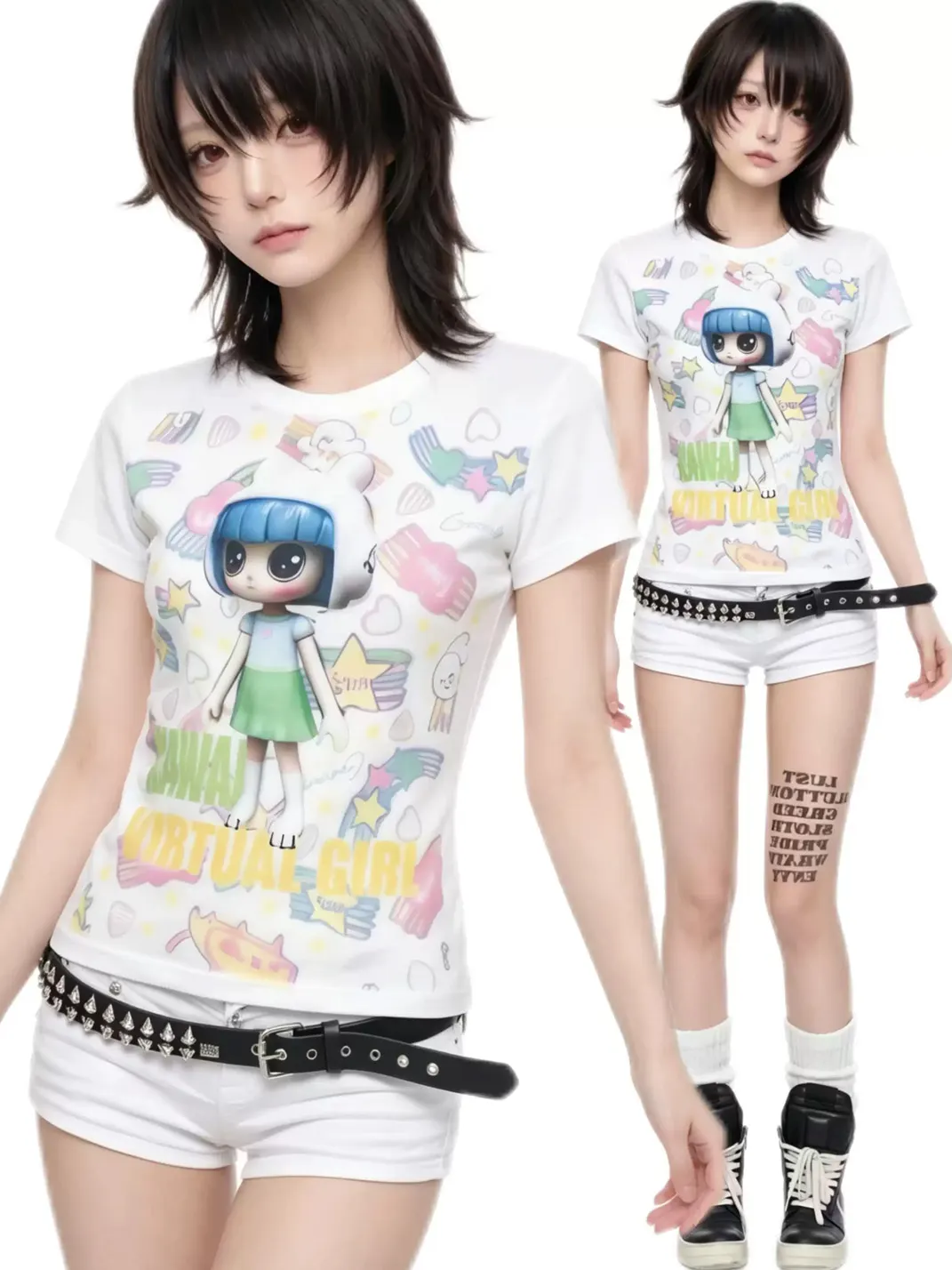 WEBBAR | 3D Kawaii Doll White Shoulder T-Shirt
