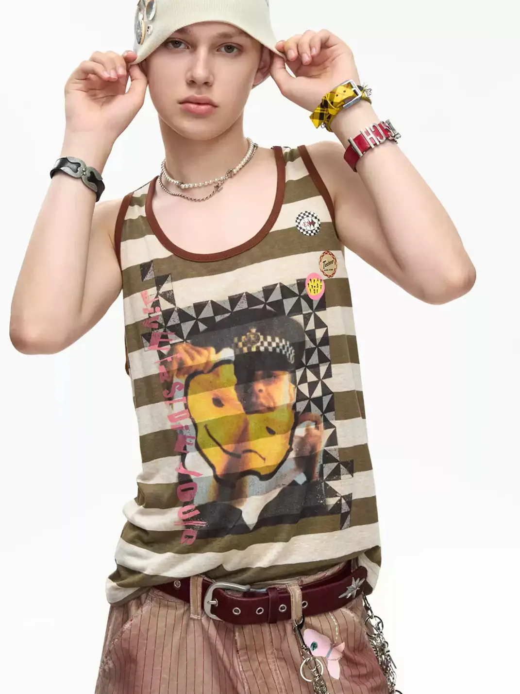 EMOBROTHER | Acid House Smiley Green Striped Tank Top