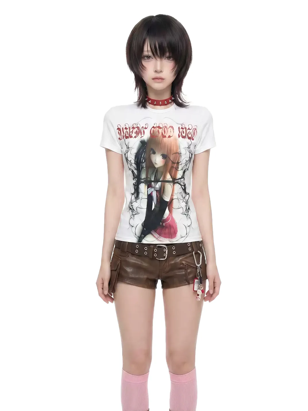 WEBBAR | Anime Girl Regular Shoulder Short Sleeve T-Shirt