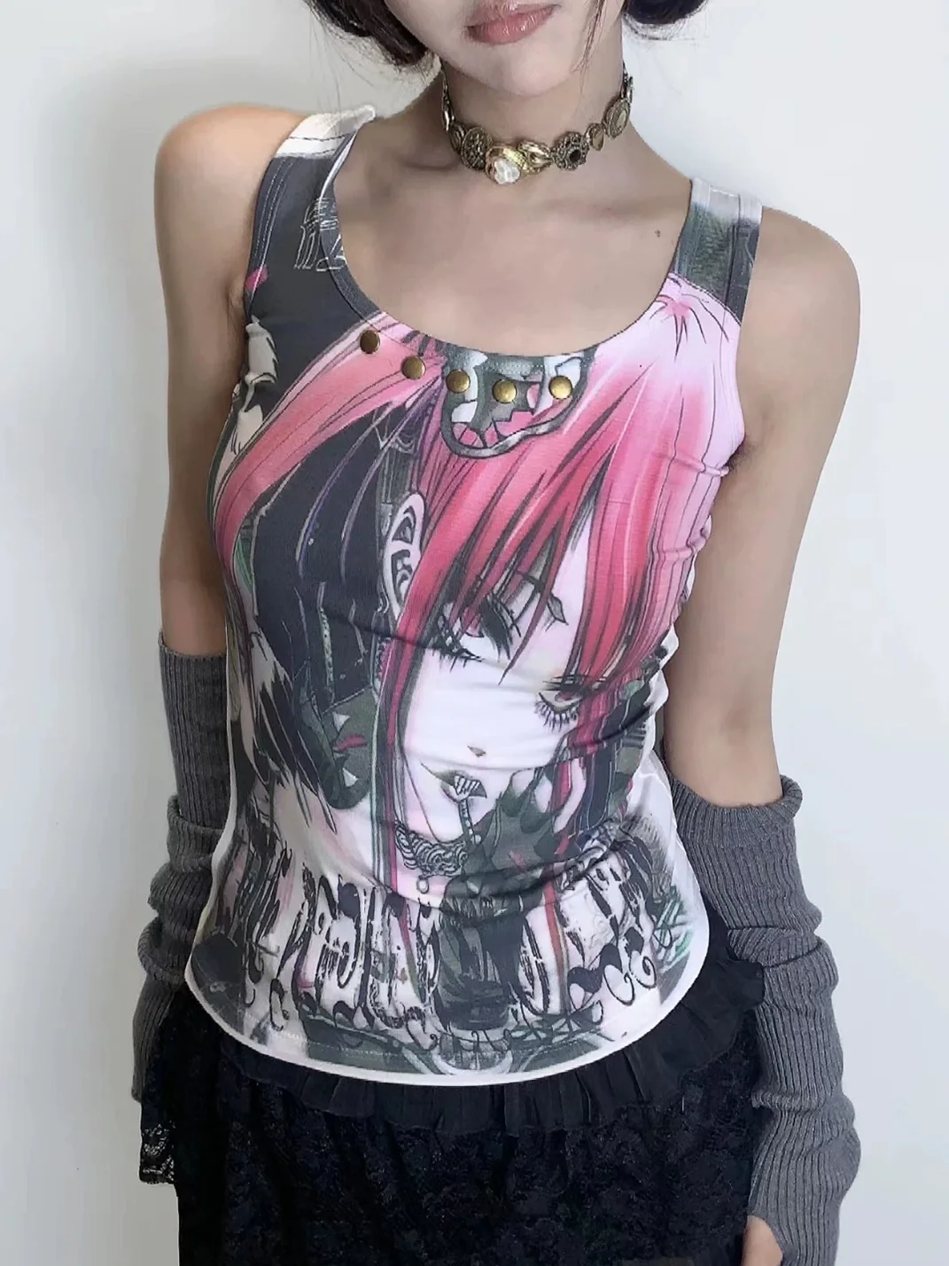 WEBBAR | Punk 2D Girl U-Neck Sleeveless Vest