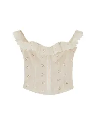 SweetChilling | Embroidered Ruffle Off-Shoulder Cropped Top