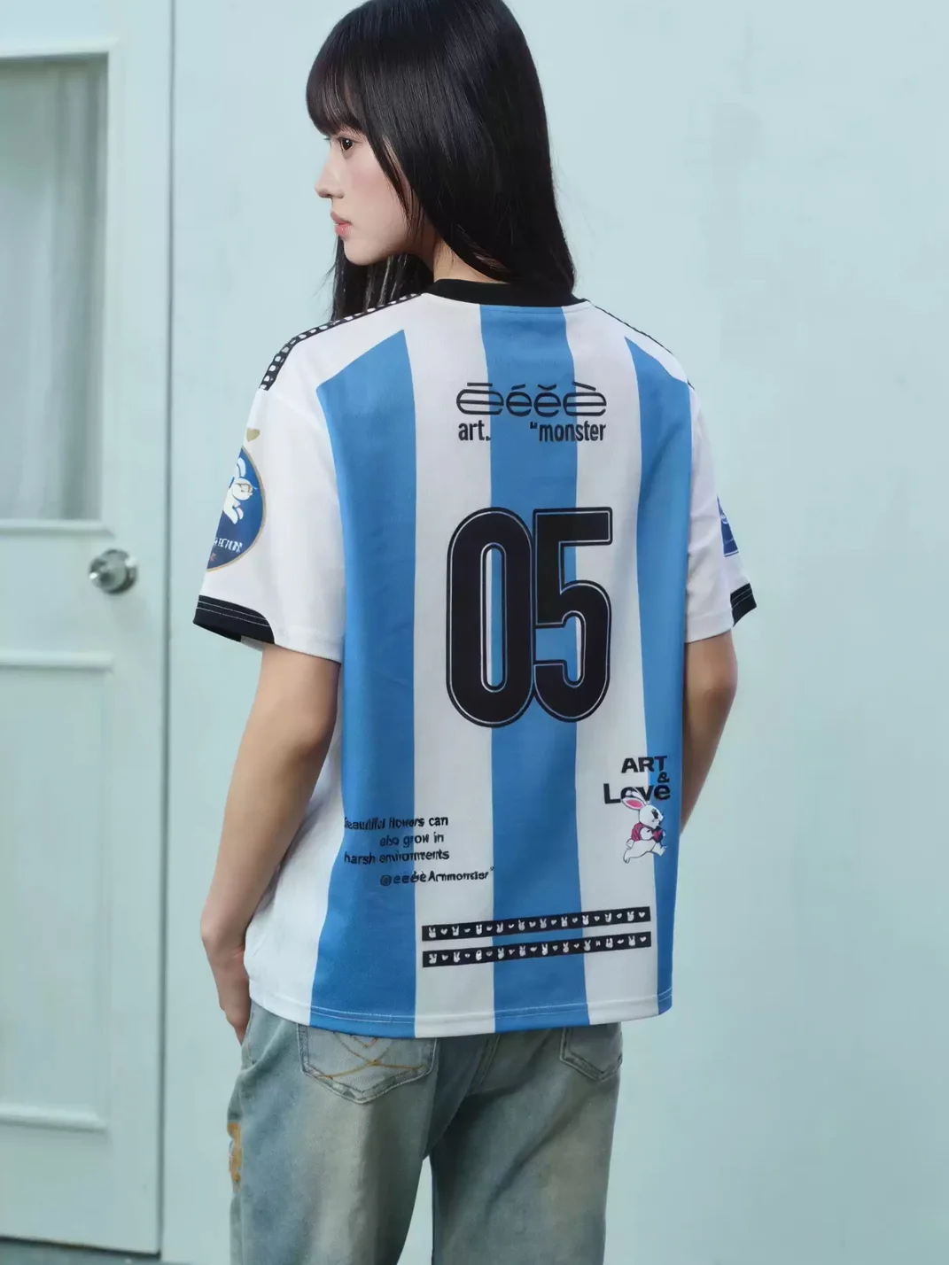 EeeeArtmonster | Striped Rabbit Graphic Jersey T-Shirt