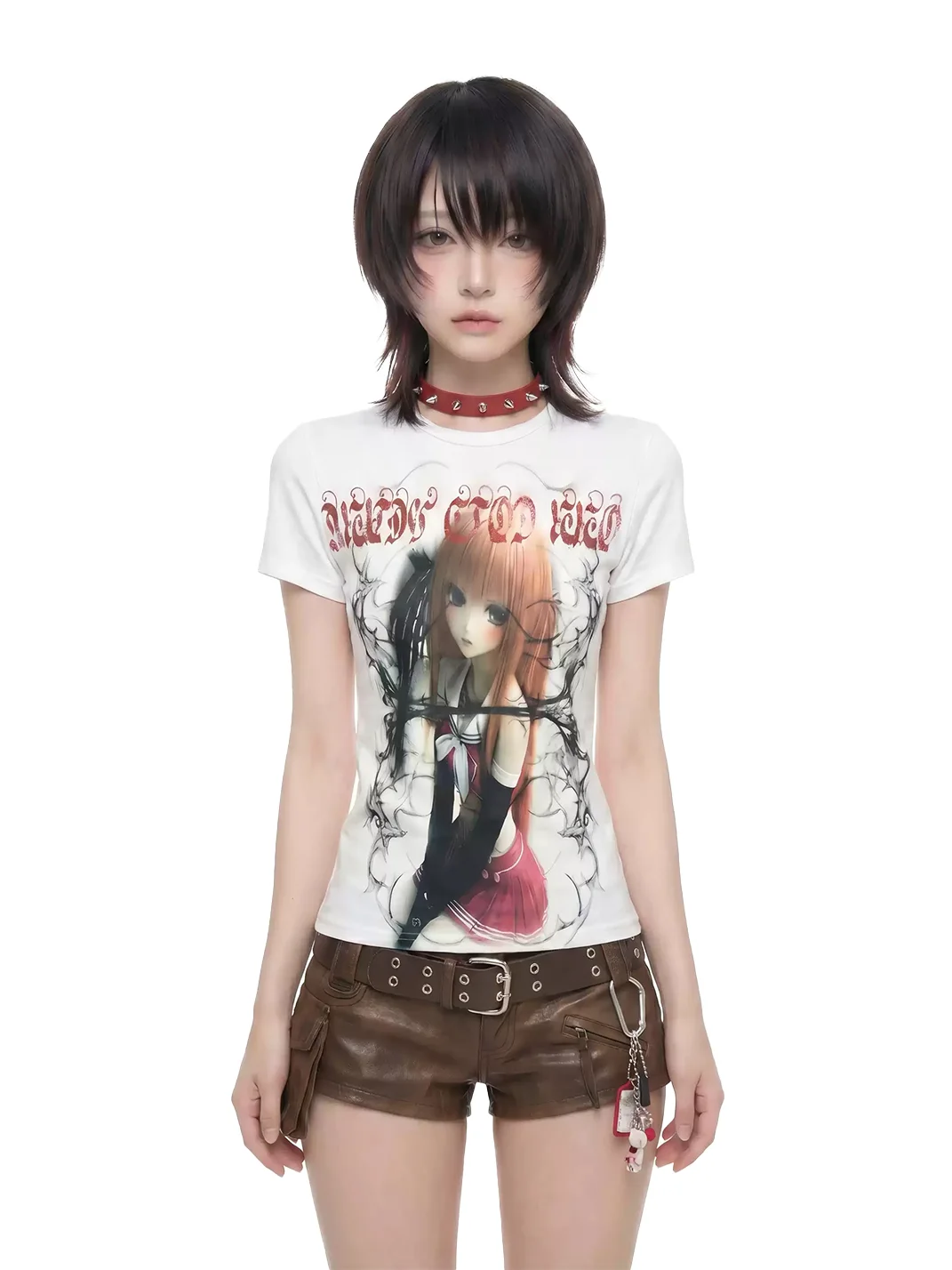 WEBBAR | Anime Girl Regular Shoulder Short Sleeve T-Shirt
