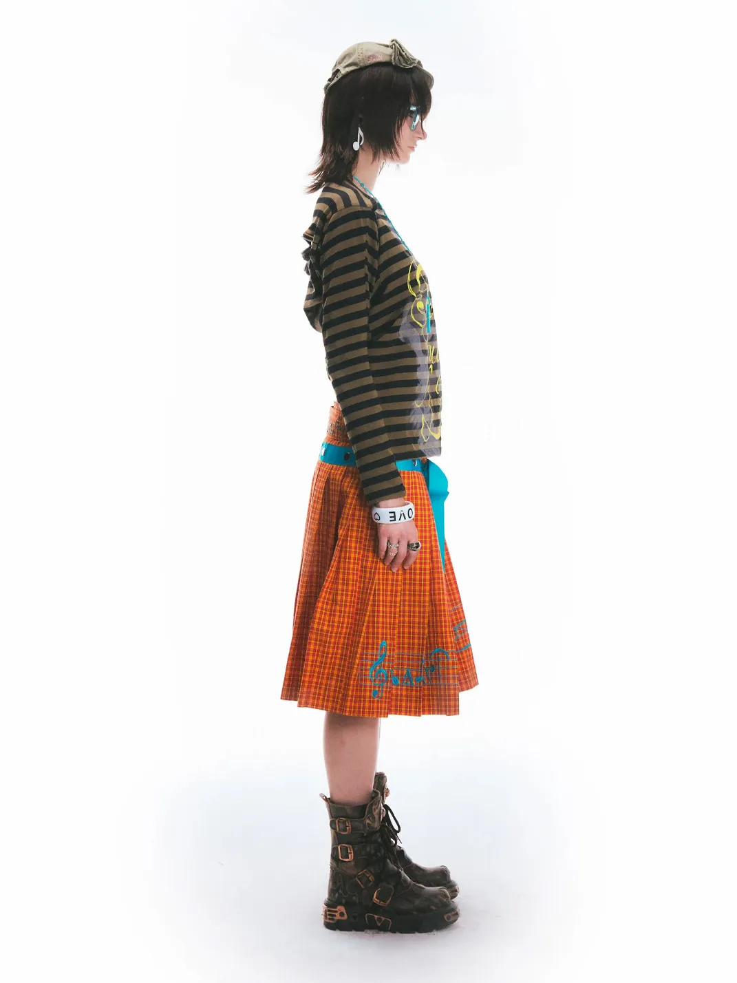 Fruitanari | Striped Off-Shoulder Zip-Back Long Sleeve Top