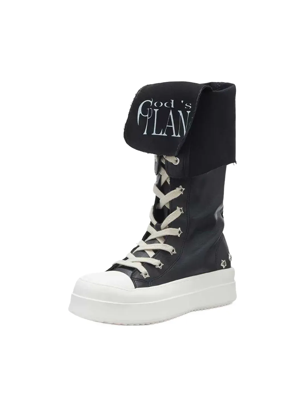 Gods plan | Women's Black Platform High-Top Boots with Star Details