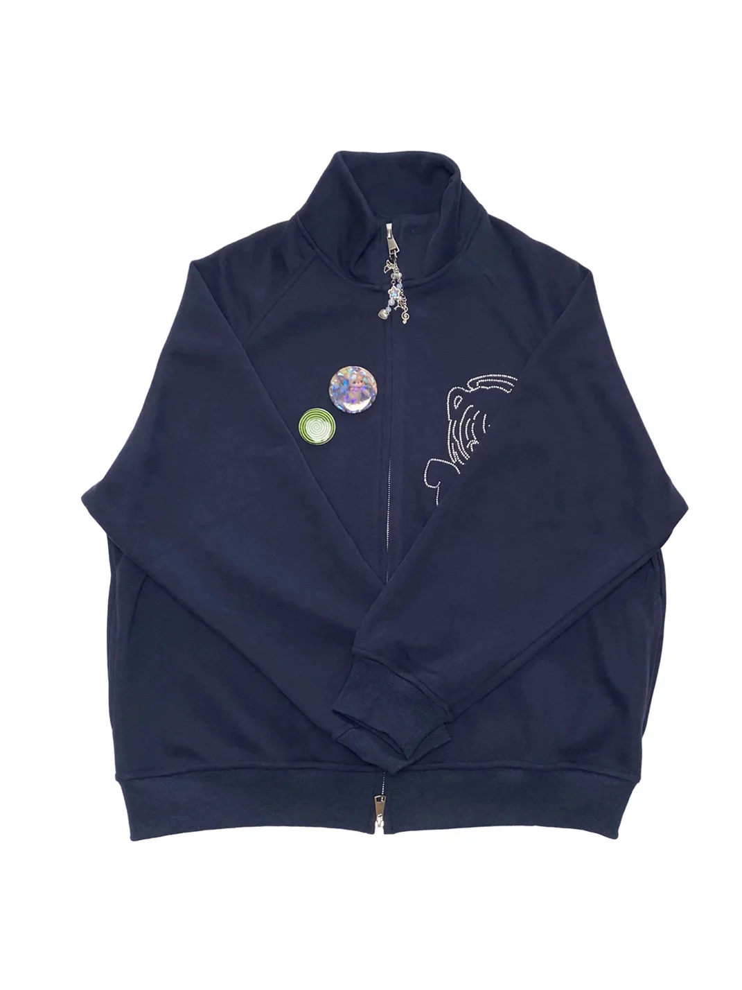 Bunnybunnygun | Navy Rhinestone Angel Oversized Zip-Up Sweatshirt