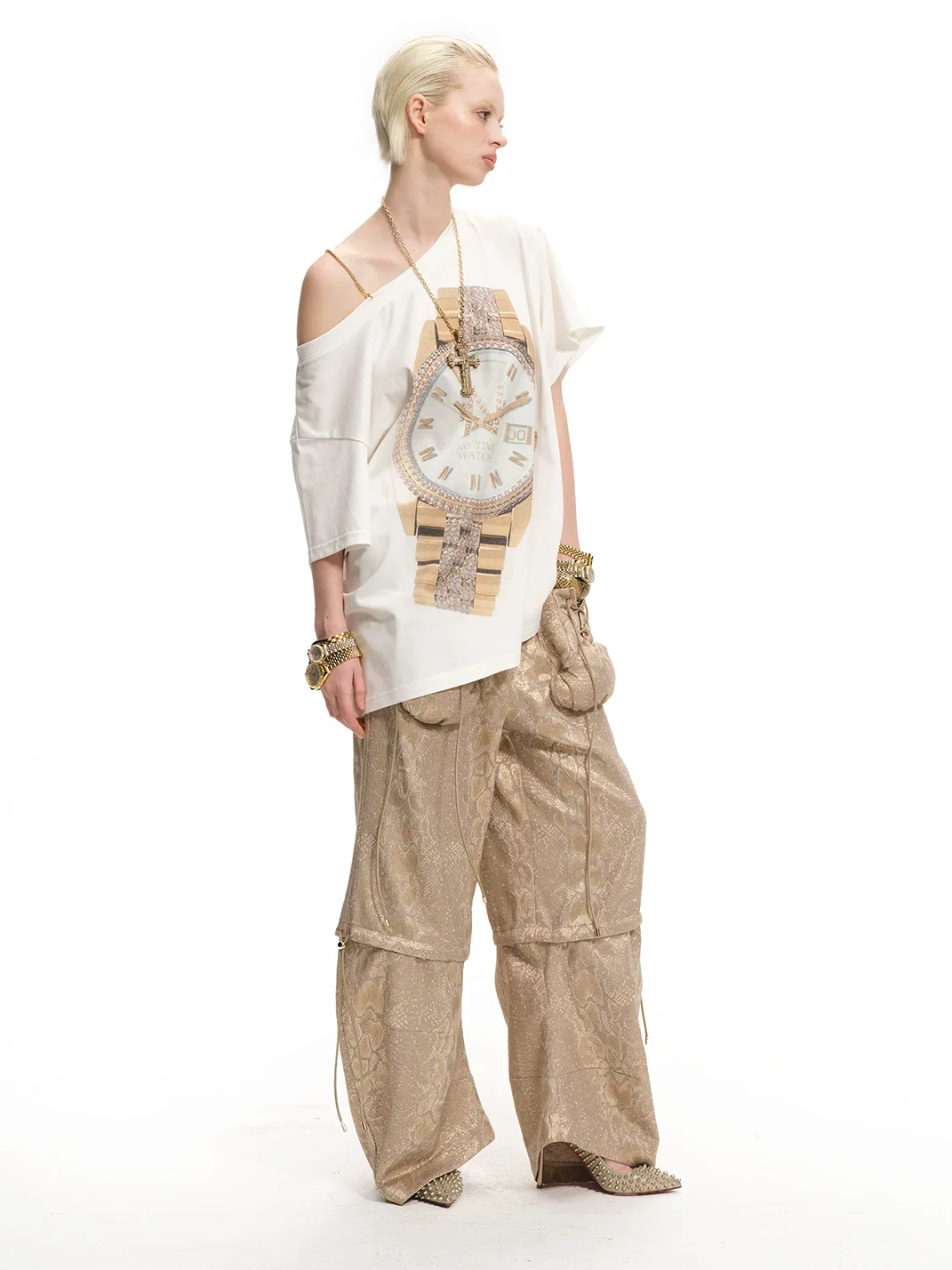 Nodress | Notime Watch Off-Shoulder Short-Sleeve T-Shirt