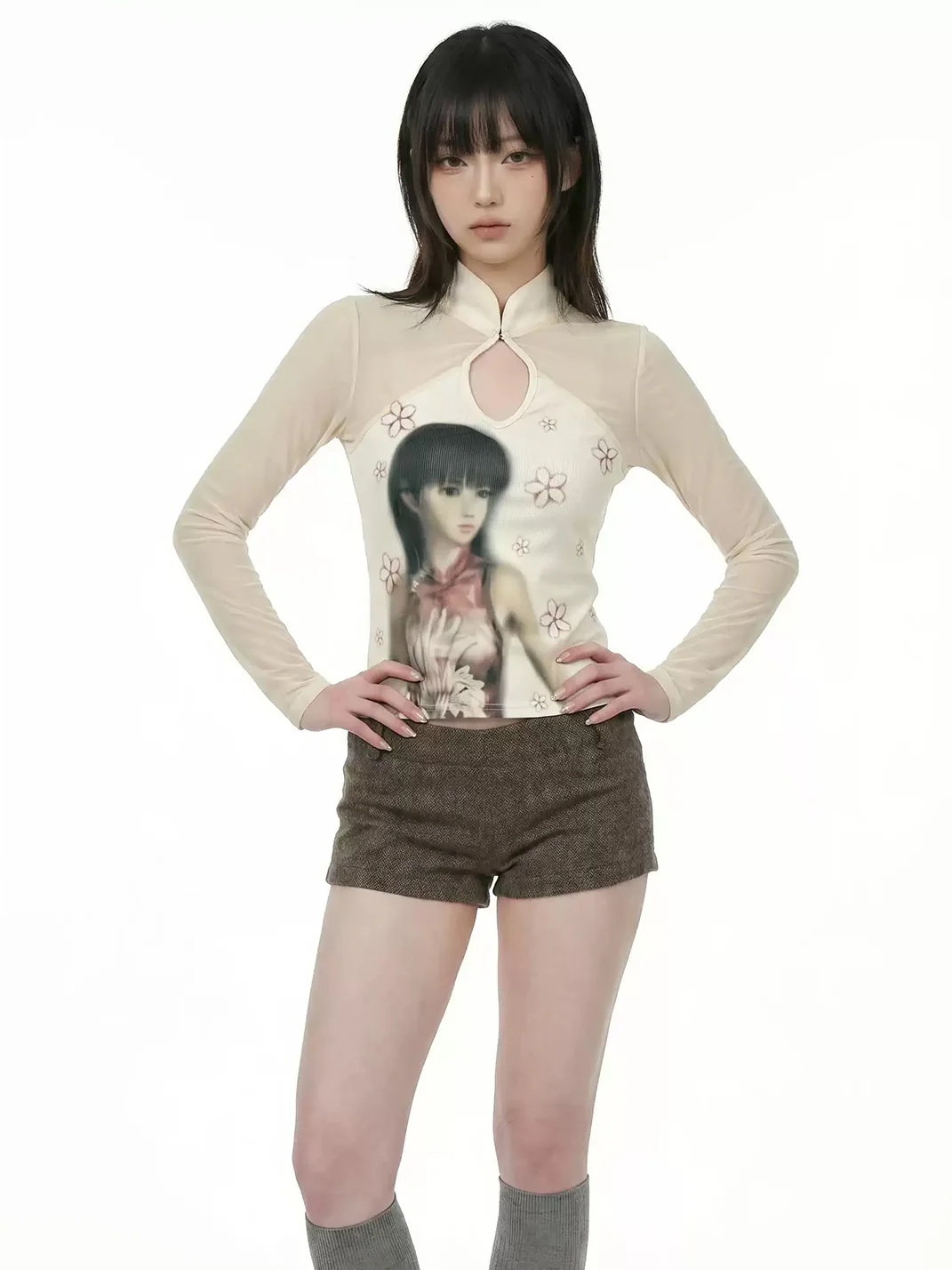 WEBBAR | Off-White Cherry Blossom Print Long Sleeve T-Shirt