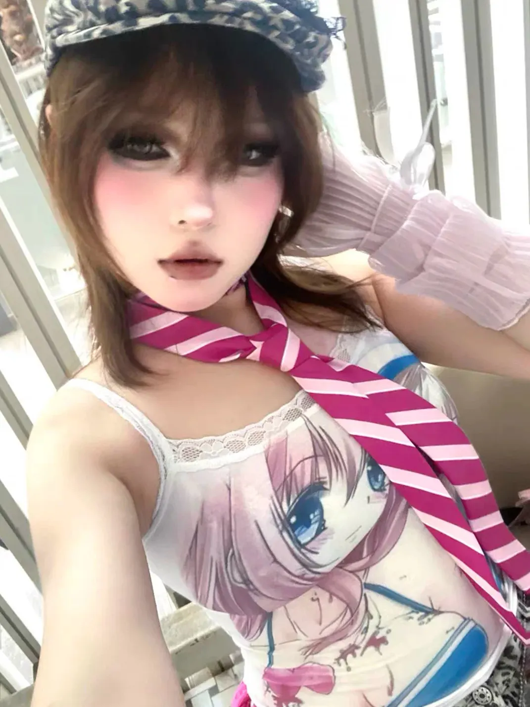 WEBBAR | Women's Anime Graphic Lace Trim Tank Top