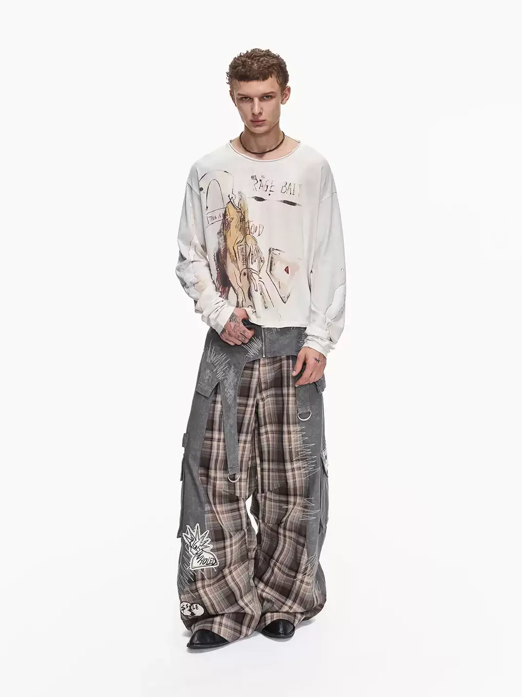 EMOBROTHER | Rage Bait Graphic Curved-Sleeve Long Sleeve T-Shirt