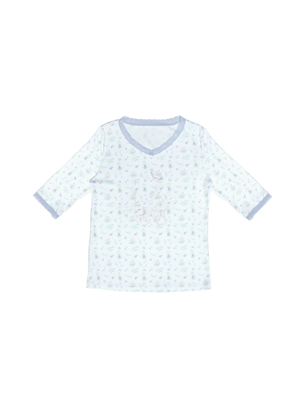 Hashtag DDD | Y2K Angel Cat Polka Dot V-Neck Three-Quarter Sleeve T-Shirt