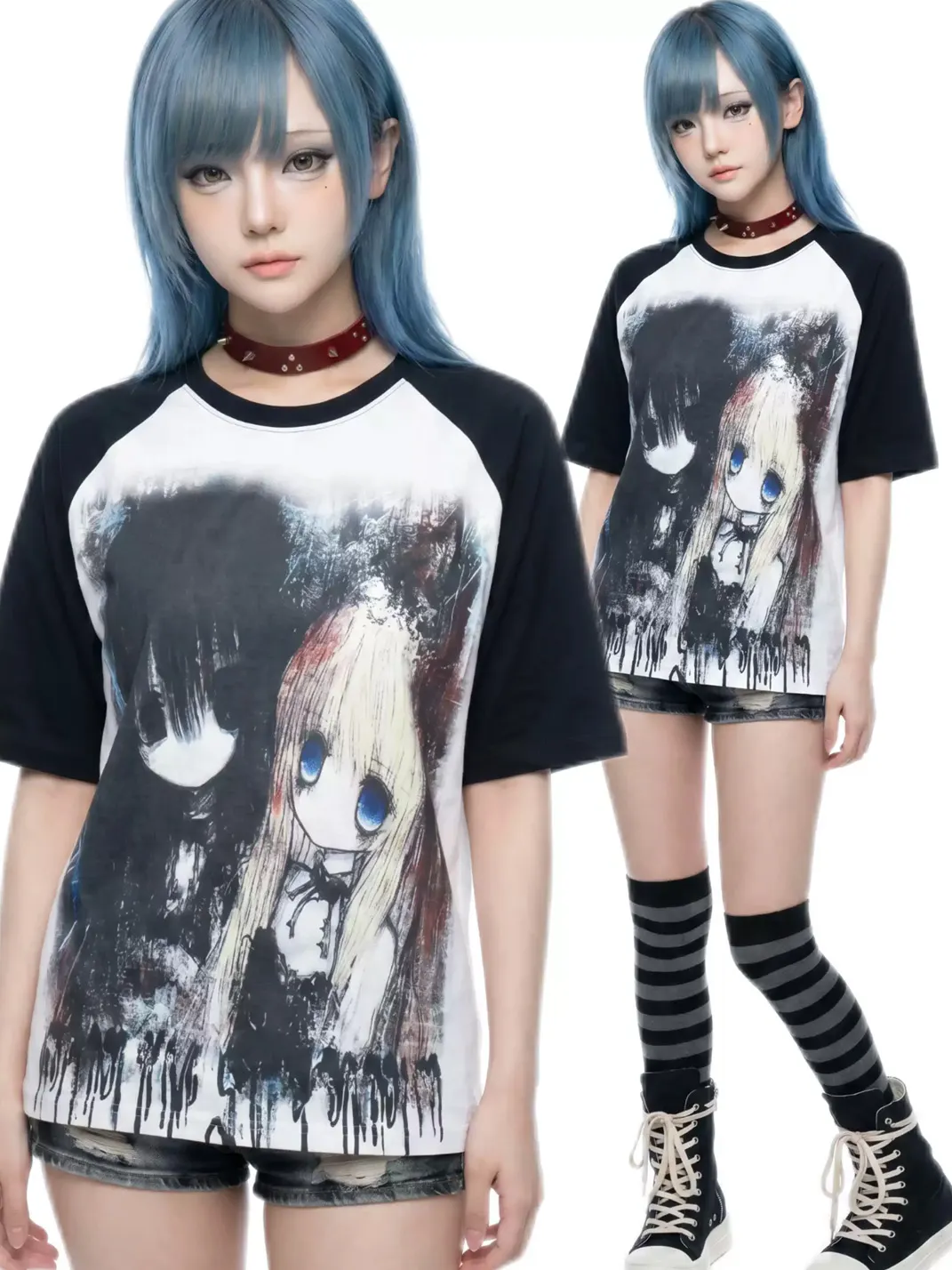 WEBBAR | Gothic Anime Raglan Short Sleeve T-Shirt