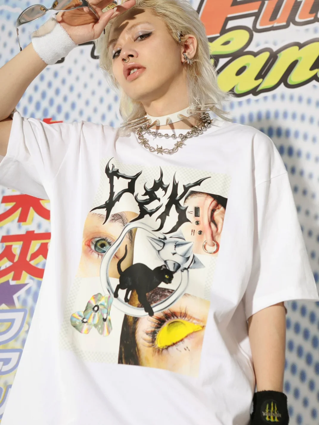DeadEndKids | Cyber Ghetto Oversize T-Shirt With Black Cat Print