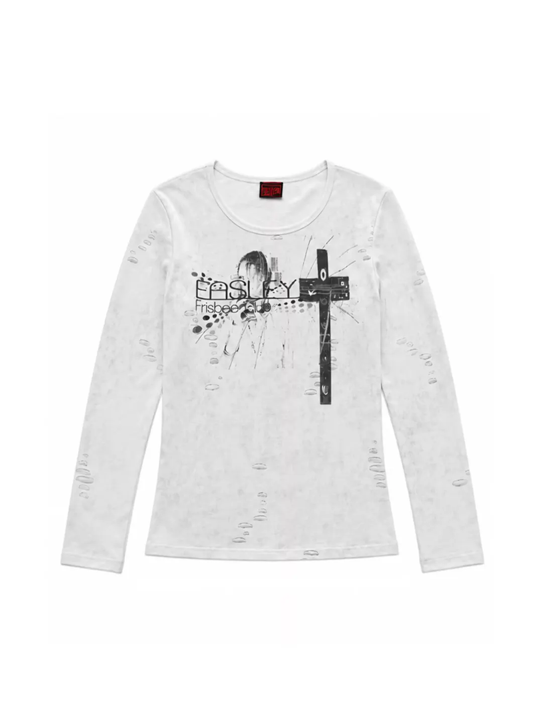 PAIKI | Distressed Cross Print Fitted Long Sleeve Top