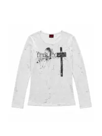 PAIKI | Distressed Cross Print Fitted Long Sleeve Top
